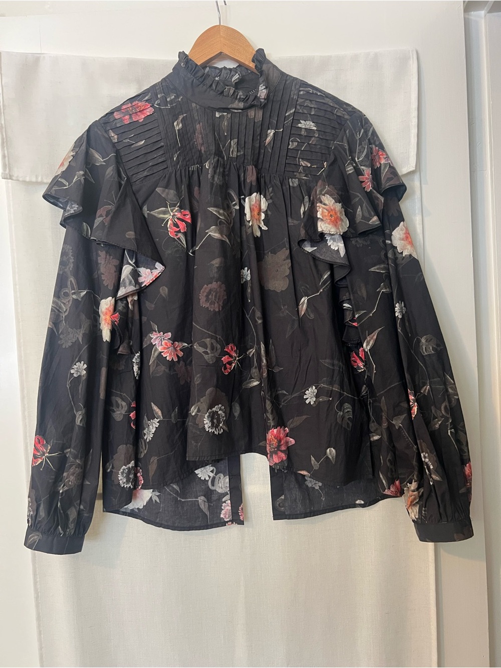 All Saints Floral Ruffle High-Neck Blouse US 8